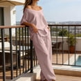 thumbnail image 6 of Sheghy Short Sets for Women Plus Size Women Casual Solid Boho 2 Piece Set Off Shoulder Loose Top & Wide Leg Pants Loungewear Vacation Outfit, 6 of 8