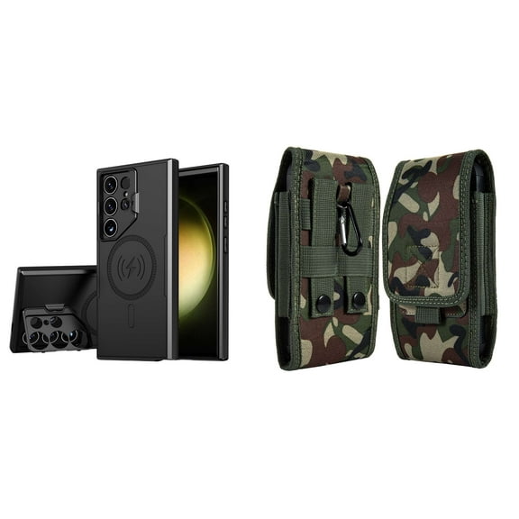 Bolt Alloy Series Case for Samsung Galaxy S24 Ultra with Glass Screen Protector, Belt Clip Holster Carrying Pouch - Stealth Black