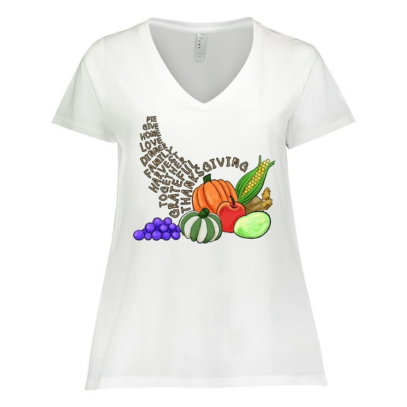 Inktastic Thanksgiving Cornucopia Word Art Women's Plus Size V-Neck T-Shirt