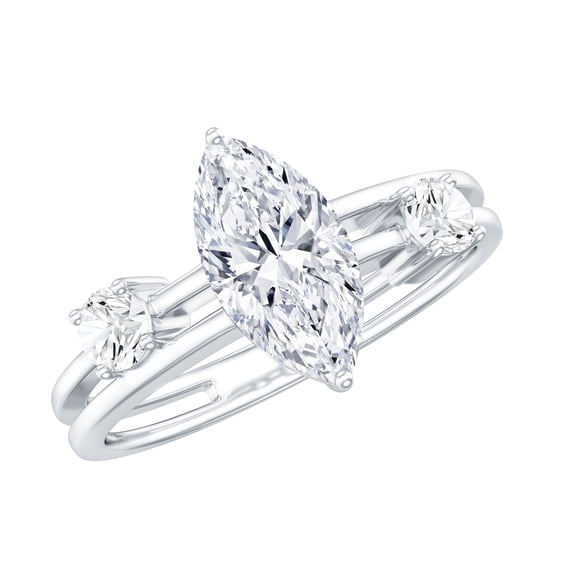 Rosec Jewels Lab Created Diamond Engagement Ring 1 Ct - 5X10 mm Marquise Diamond Ring - EF-VS Grade, 925 Sterling Silver, US 4.00