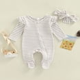 thumbnail image 2 of Baby Girls Romper Suit  Long Sleeve Zipper Ruffle Patchwork Casual Party Street Spring Romper+Headband, 2 of 7