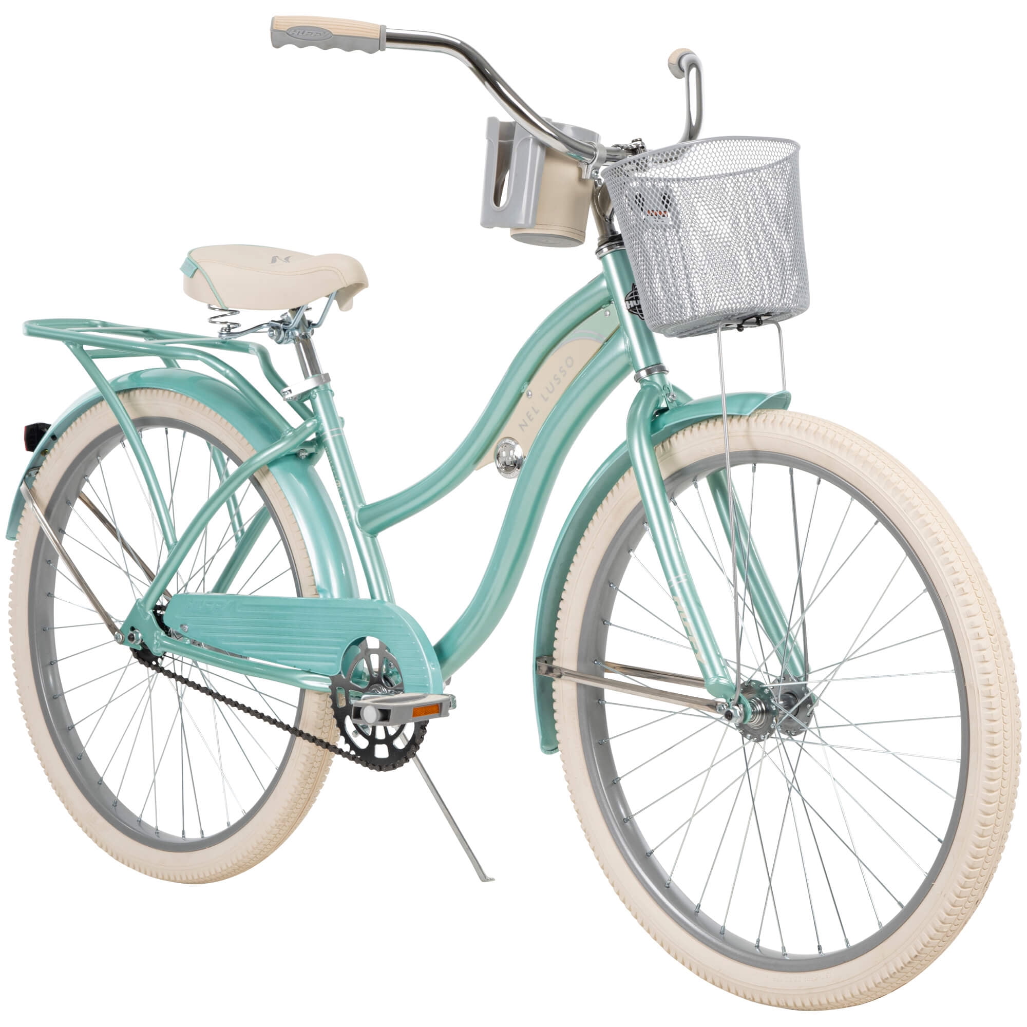 Huffy 26" Womens Bike with Basket Nel Lusso Perfect Fit Cruiser Bike Mint Blue 