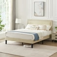 thumbnail image 2 of VECELO Twin/Full/Queen Bed Frame with Adjustable Height Upholstered Headboard, Strong Wood Slat Support, No Box Spring Needed, Beige, 2 of 6