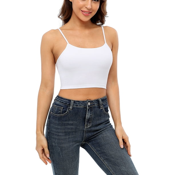 Cami Camisole Built in Shelf BRA Adjustable Spaghetti Strap Tank Top,Medium,White  : : Clothing, Shoes & Accessories