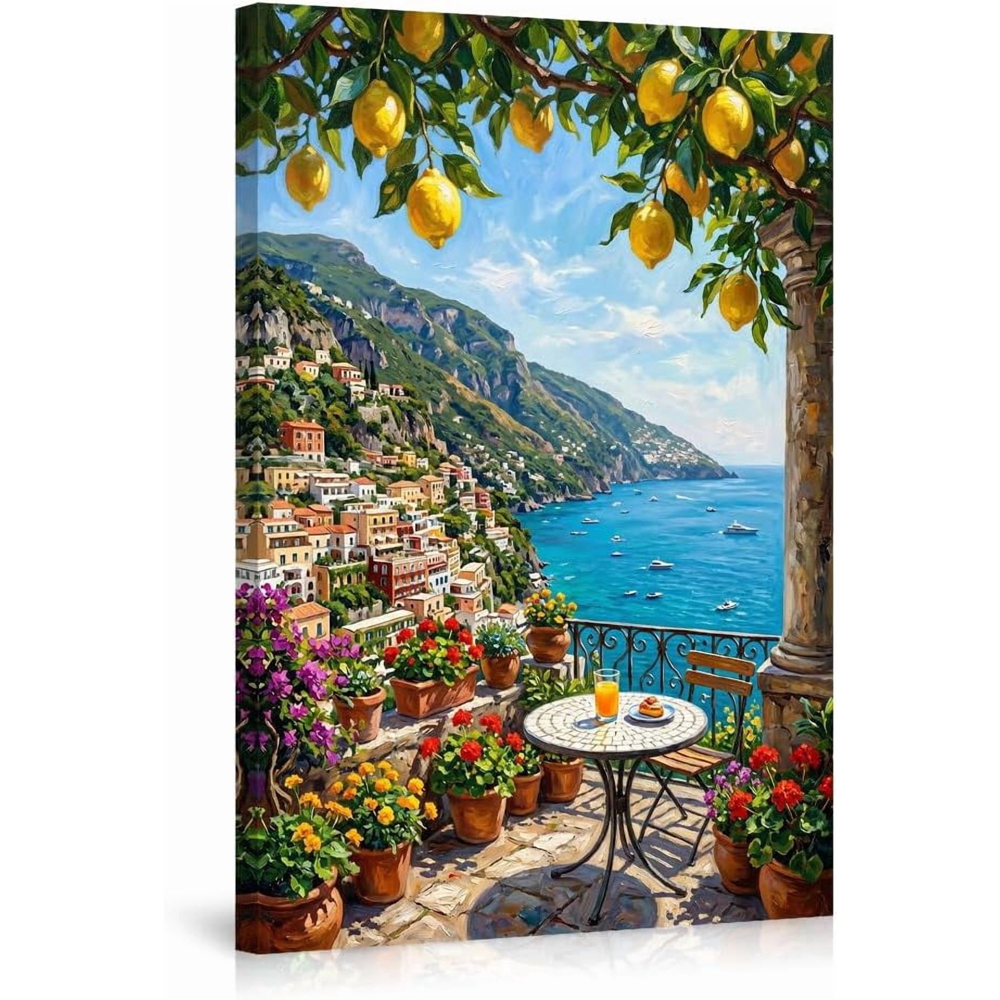 Amalfi Coast Wall Art Positano Italy Lemon Tree Vibrant Mediterranean Print
