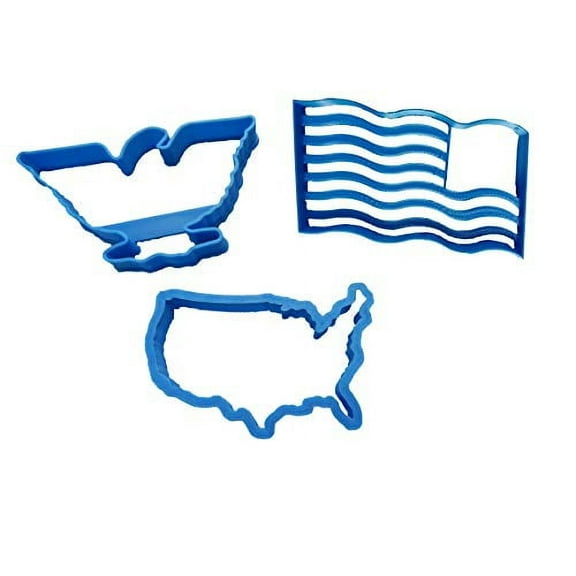 FLAG COOKIE CUTTER WITH EAGLE AND US OUTLINE  Patriotic Bald Eagle United States Country Outline And American Flag Cookie Cutters Made In The USA (3 Pack)