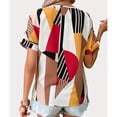 thumbnail image 3 of Gibobby Playera Manga Corta para Mujer Camiseta con estampado geométrico manga corta con cuello en V para mujer a la moda verano(Rojo,M), 3 of 5