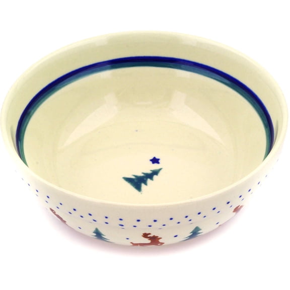 Polish Pottery 6-inch Bowl (Reindeer Pines Theme) Hand Painted in Boleslawiec, Poland + Certificate of Authenticity