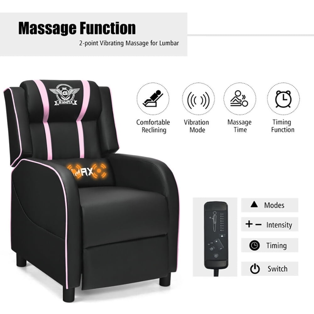 Finihen Massage Recliner Chair, Massage Racing Gaming Single Recliner Chair, for Gaming Room, Home Theater, Pink Finihen Massage Recliner Chair, Massage Racing Gaming Single Recliner Chair, for Gaming Room, Home Theater, Pink