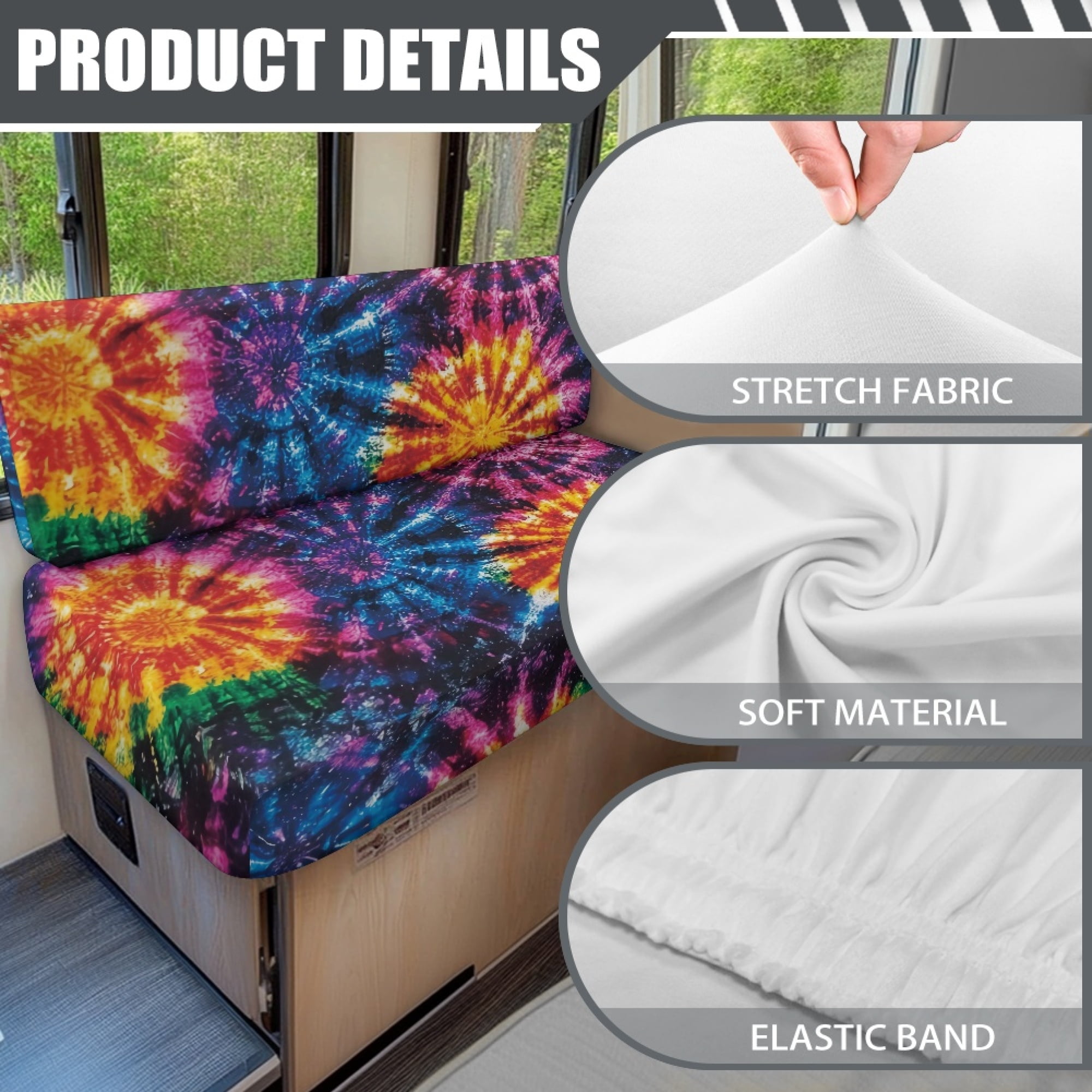 Yuyamidu Whilpool Tie Dye RV Dinette Cushion Covers Washable Camper Cushion Slipcover 1 Bench Cover 1 Backrest Cover Stretch Seat Sofa Chair Cover RV Accessory