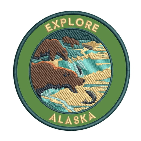 Explore! Alaska 3.5 Inch Iron Or Sew On Embroidered Fabric Badge Patch Seek Adventure, National Park Iconic Series