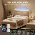 thumbnail image 3 of Bingirl Beige Twin Size Bed Frame with Headboard, Built-in LED Lights, Velvet Upholstered Platform Bed with Wing Back, Easy Assembly, No Box Spring Needed, Noise Free, 3 of 8