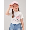 thumbnail image 2 of Young Girl White Cute Cartoon Rabbit Printed T-Shirt For Summer With Round Neck And Short Sleeves, Holiday, Summer, Travel, 2 of 8