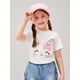 thumbnail image 2 of Young Girl White Cute Cartoon Rabbit Printed T-Shirt For Summer With Round Neck And Short Sleeves, Holiday, Summer, Travel, 2 of 8