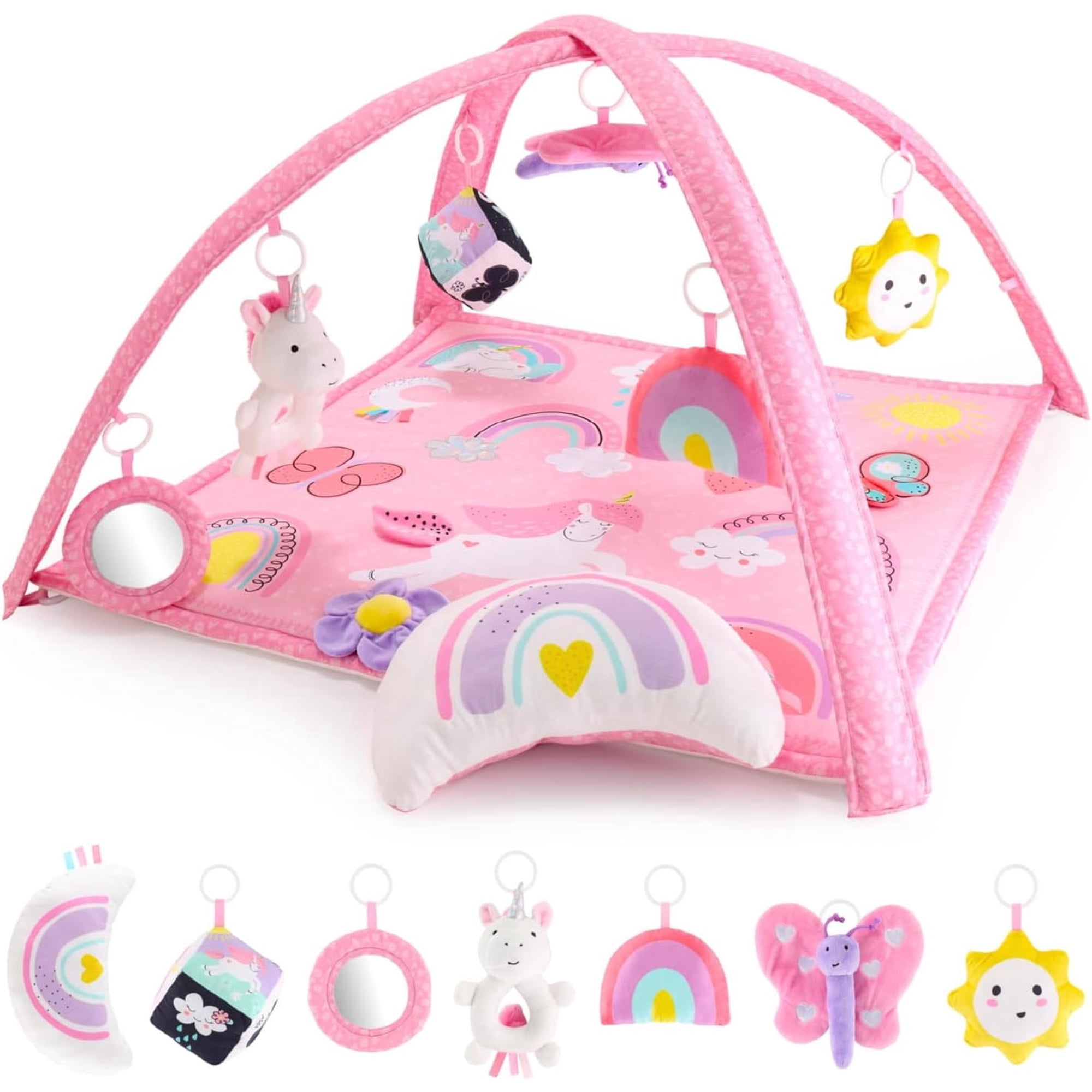 The Peanutshell Rainbow Paradise Activity Gym and Baby Play Mat, Baby Gym Activity Center, 7-Piece Count