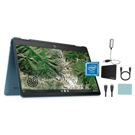 HP Chromebook X360 14" HD Touchscreen 2-in-1 Convertible Thin Light Laptop Computer, Intel Celeron N4120 Processor, 4GB RAM, 64GB eMMC, Chrome OS, Long Battery Life, Teal + Mazepoly Accessories