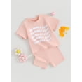 thumbnail image 3 of Biekopu Baby Shorts Set, Short Sleeve Crew Neck Letters Printed T-shirt with Shorts 2-piece Outfit, 3 of 9