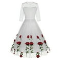 thumbnail image 5 of DeHolifer Dresses for Women 3/4 Sleeves Rose Floral Mesh Dress Vintage Cocktail Tea Party Embroidered Tulle Dress White XL, 5 of 8
