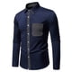 thumbnail image 1 of Blusa y camisa de manga larga con cuello vuelto para hombre, informal, a la moda, con estampado liso, botones, manga larga, cuello vuelto, blusa de poliéster para hombre, 1 of 8