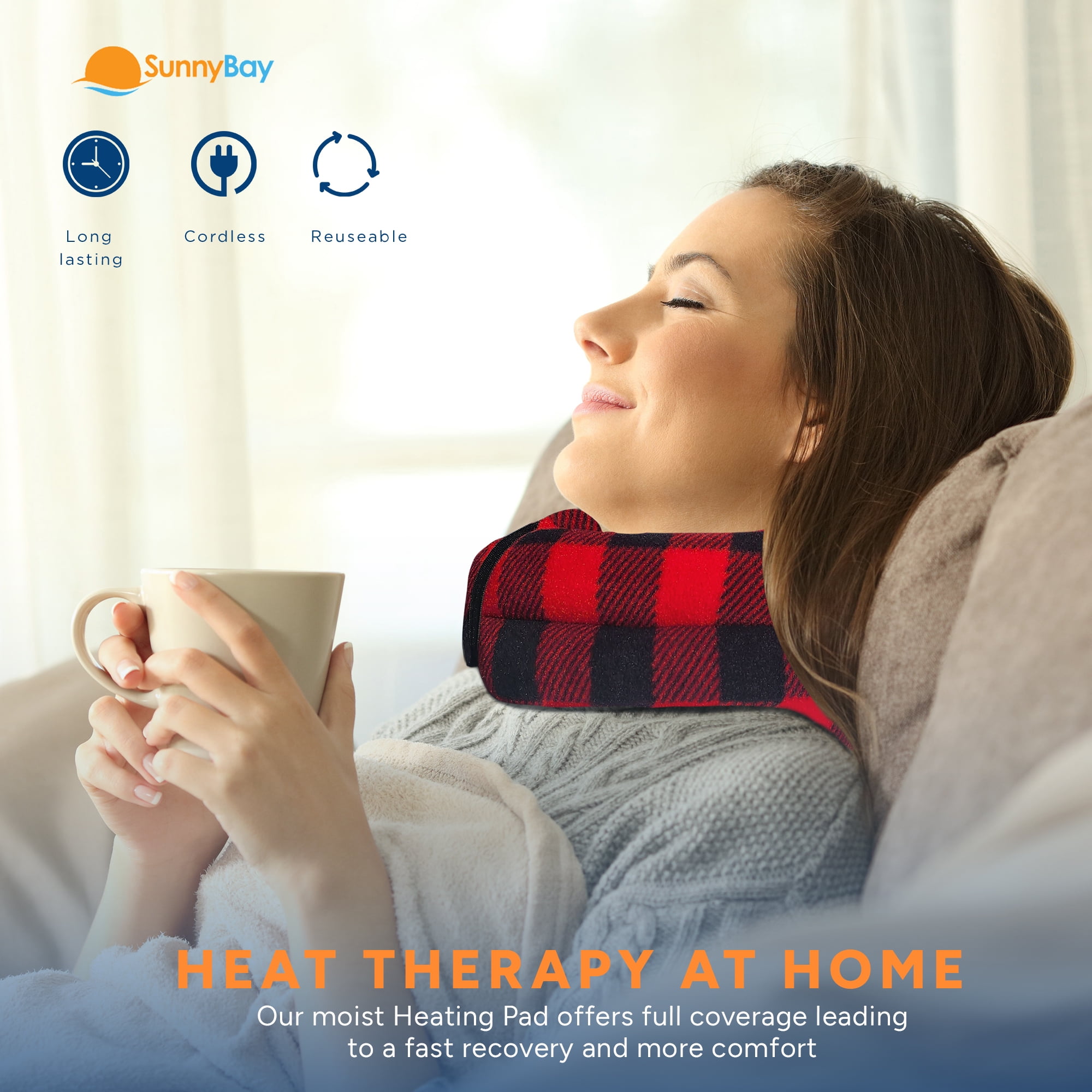 SunnyBay Microwave Heating Pad, Microwavable Heated Neck and Shoulder Wrap, Hands-Free Weighted Moist Hot or Cool Pack, Soft Fleece Cover and Flaxseed Filling, 27x7, Buffalo Plaid