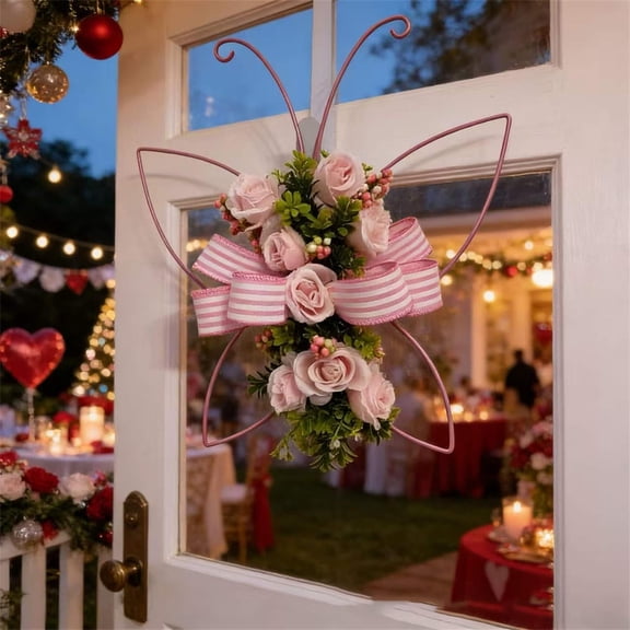 Generic Butterfly Shaped Wreath with Pastel Berries and Floral Spring Artificial Wreaths for Front Door Decor