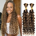thumbnail image 1 of 16 pulgadas, 2 paquetes, 3.53 oz, onda profunda, cabello humano rizado a granel para trenzar, sin trama, trenzas bohemias 12A, extensiones de cabello virgen brasileño, color natural, 1 of 5
