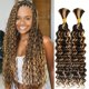 thumbnail image 1 of 16 pulgadas, 2 paquetes, 3.53 oz, onda profunda, cabello humano rizado a granel para trenzar, sin trama, trenzas bohemias 12A, extensiones de cabello virgen brasileño, color natural, 1 of 5