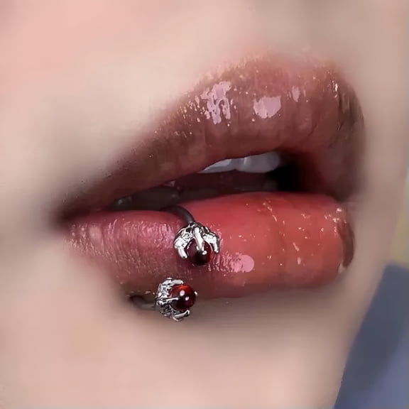 DESIGNICE 1Pc Titanium Steel Lip Stud Labret Lip Ring Fashion Body Piercing Delicate Jewelry Lip Piercing Jewelry -Red-1.2*10Mm