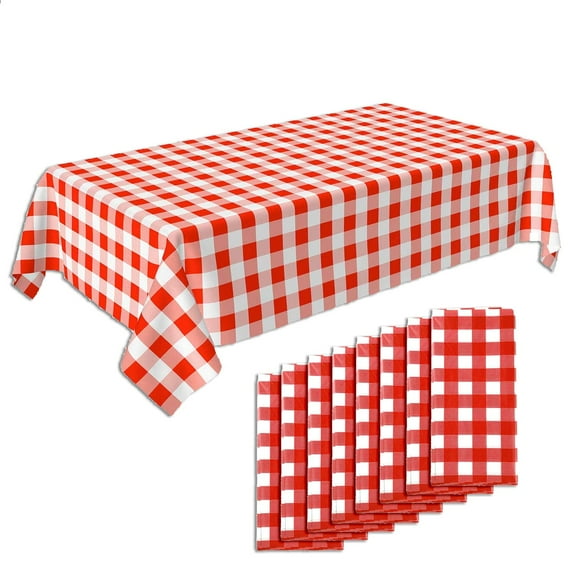 Mantel Crystal rojo limón y blanco a cuadros, paquete de 8