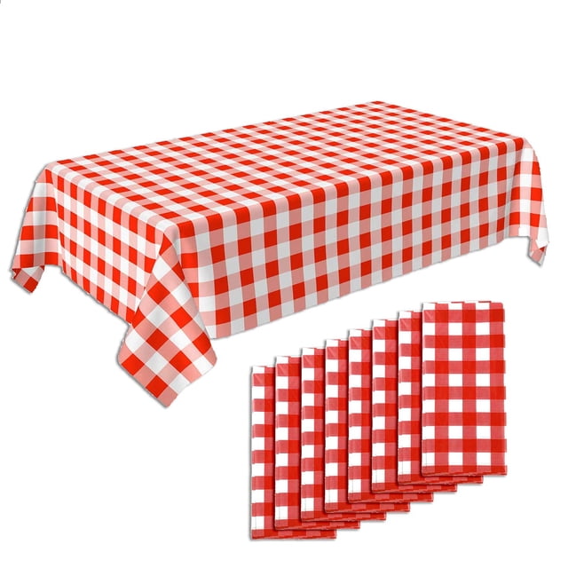 Mantel Crystal rojo limón y blanco a cuadros, paquete de 8