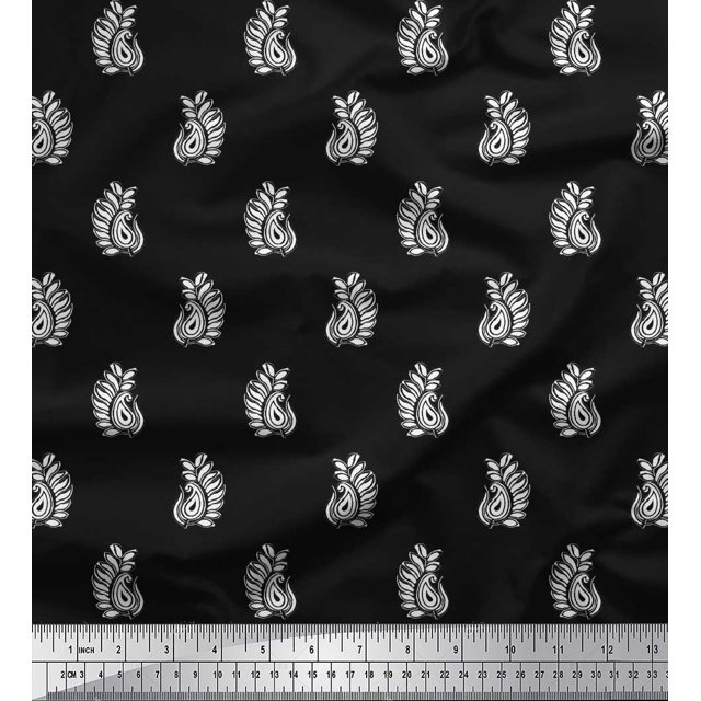 Soimoi Poly Georgette Fabric Paisley Block Print Sewing Fabric Yard 52 Inch Wide