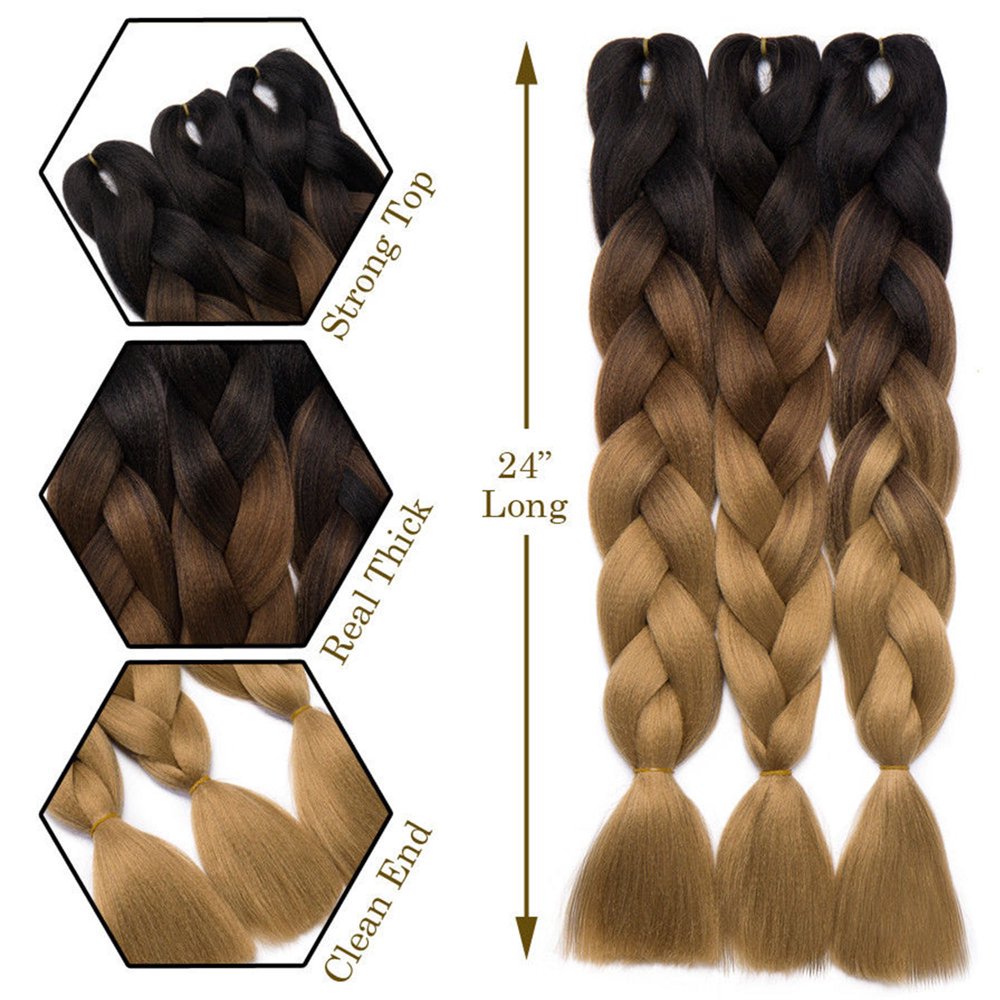 Extensions Cheveux Synthétiques Kanekalon Ombre - 24 Mèches 100g, Tressage Jumbo, Longues, Neuves