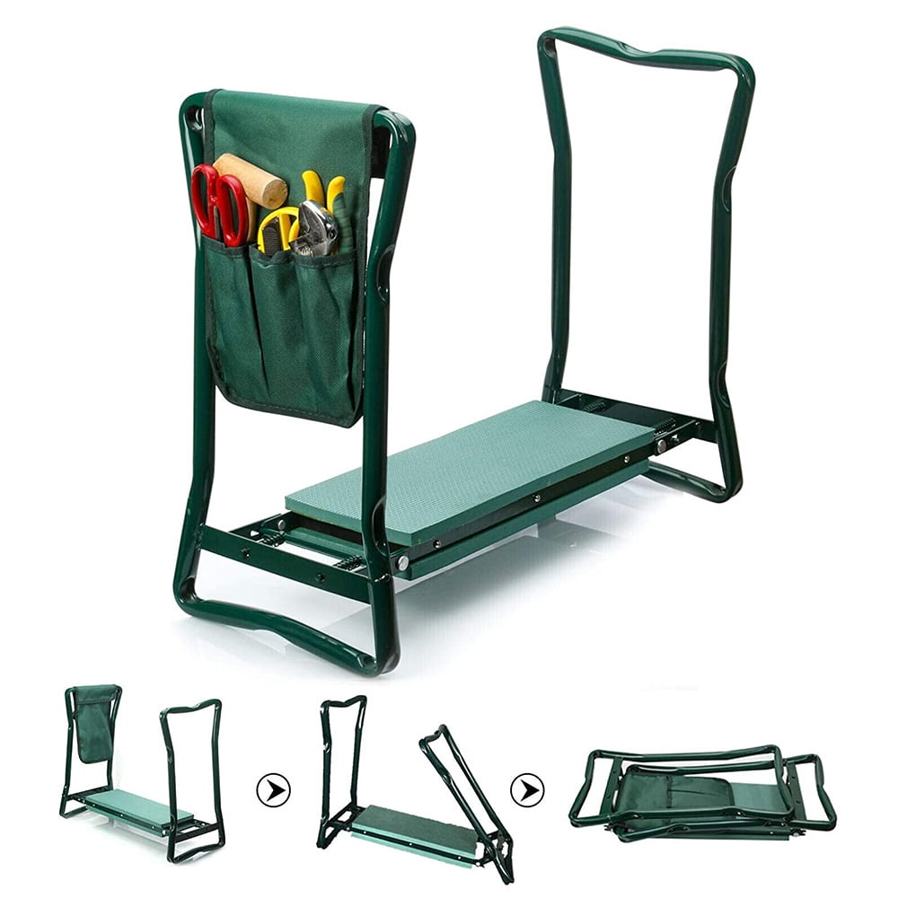 RollingBronzeGarden Kneeler Seat Stool Multi Purpose Heavy Duty Folding Bench with Tool Pocket Soft EVA Kneeling Pad for Gardening 