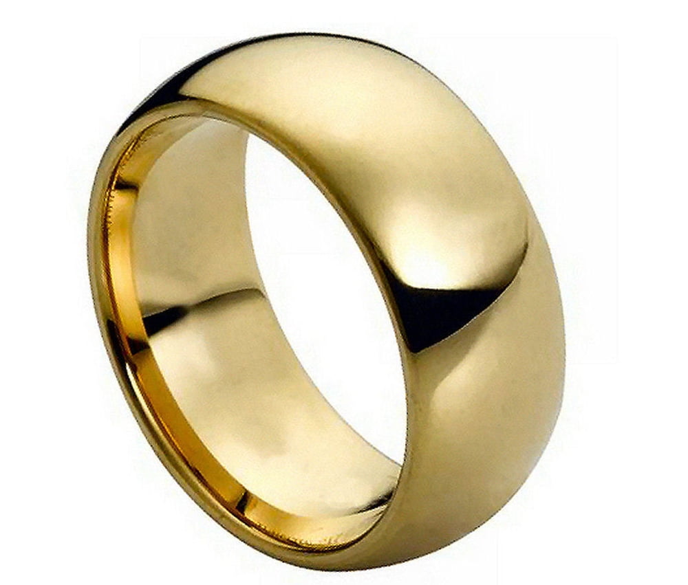 9mm Tungsten Carbide Domed Gold Plated Wedding Band Ring For Men Or Ladies 9mm Tungsten Carbide Domed Gold Plated Wedding Band Ring For Men Or Ladies