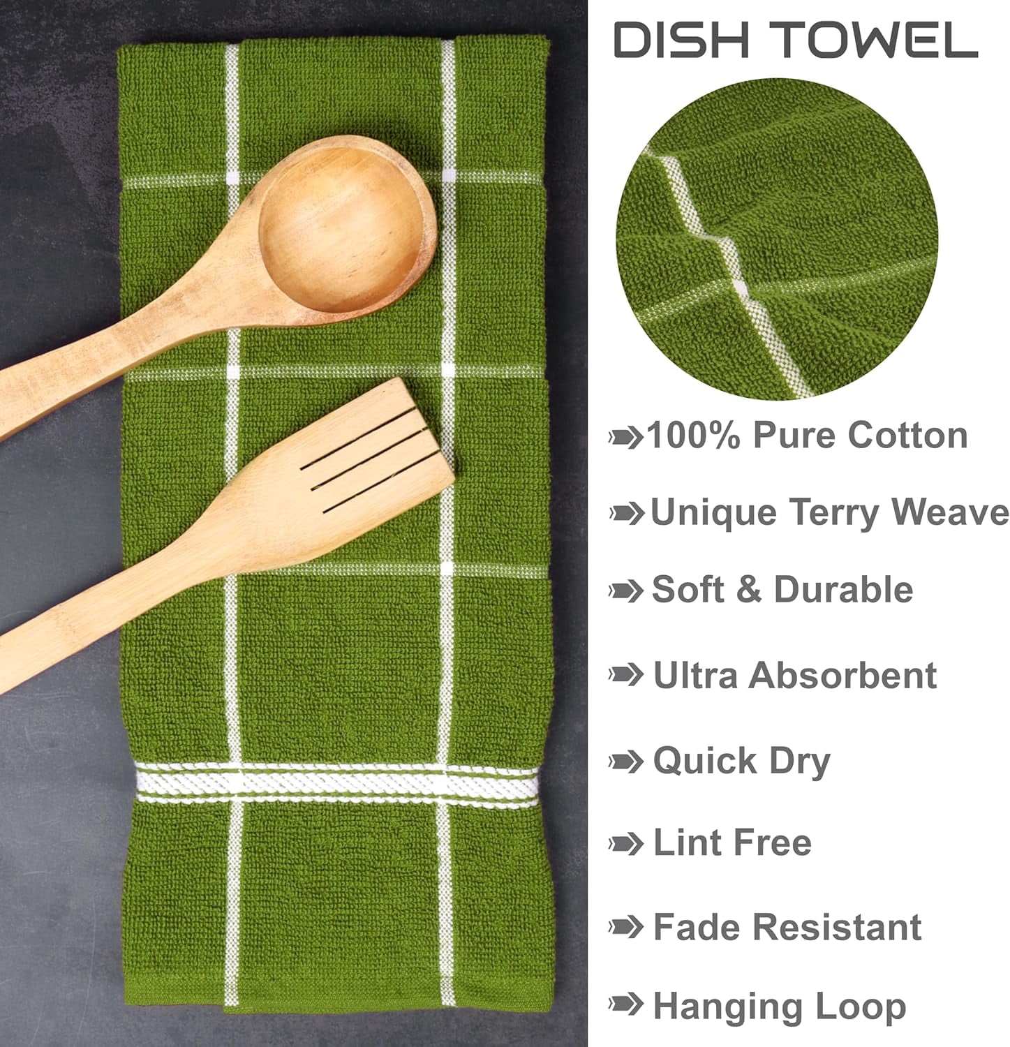 MALLOWEX Kitchen Towel and Dishcloth Set, Pack of 8 | 12 x 12 and 16 x 26 Inches | Super Soft and Absorbent Dish Towels | 100% Cotton Dish Rags for Drying Dishes | Quick Drying Tea Towels | Green