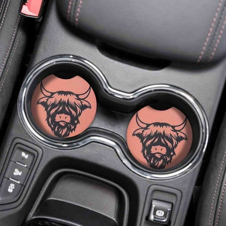 

Scottish Highland Cattle Cows Car Coasters Exquisite Modeling Stable Placement Mat for Car Automotive Accessories