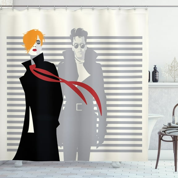 Ambesonne Abstract Woman Shower Curtain, Contemporary Stripes, 69"Wx70"L, Ivory Multicolor