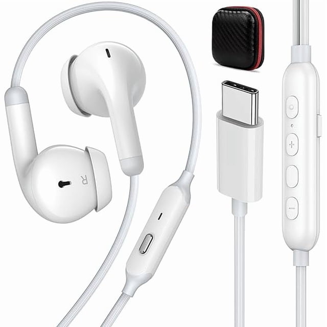 wonima11 3 EQ Mode USB C Headphones Wired Earbuds with Microphone DAC HiFi Bass Sound Type C Earphones Plug in Ear Buds for iPhone 17 Air 16 Pro Max 15 for Samsung S25 S24 for Google Pixel 10 White
