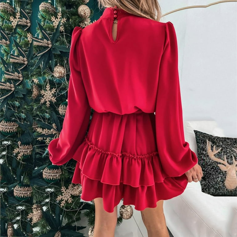 Tie neck top ruffle dress