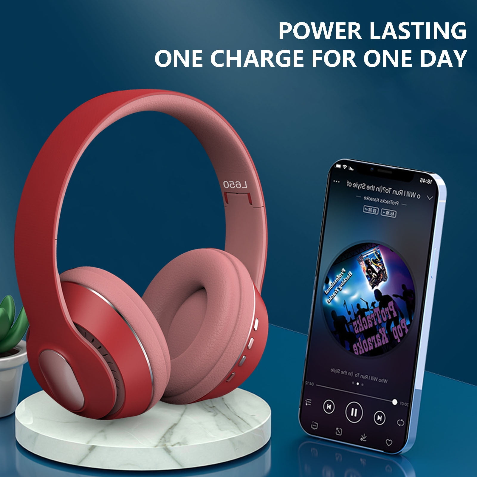 Bluetooth Headset, Wireless Headset with Noise Cancelling Microphone & Mic Mute, 55Hrs Working Time On Ear Bluetooth V5.3 Headphones for Cell Phones Laptop Computer,Red