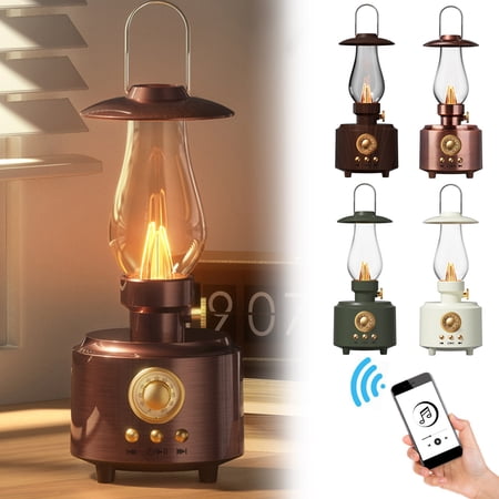 Vintage Kerosene Lamp Bluetooth Speaker with FM Radio Wireless Outdoor Night Light Portable Rubidium Magnetic Stereo Support TF Card U-Disk