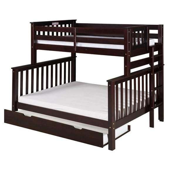 Santa Fe Mission Tall Bunk Bed Twin over Full - Bed End Ladder - Multiple Finishes - with Twin Size Under Bed Trundle