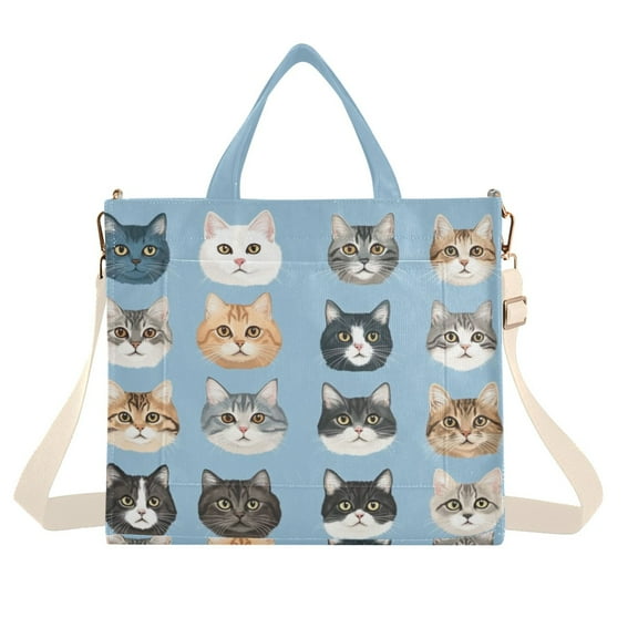 FORMRS Womens Corduroy Tote Bag Crossbody Shoulder Handbag with Pocket, Vibrant Cute Cat