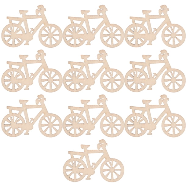 10 piezas de recortes de madera sin terminar, virutas de madera para manualidades, rodajas de madera, recortes de bicicletas sin pintar