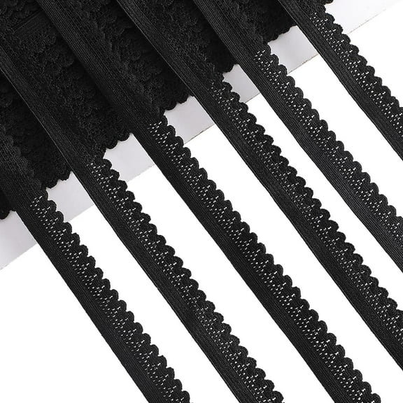 Polyester Elastic Lace Trim for Clothes Sewing Black 1/2 inch(12mm)