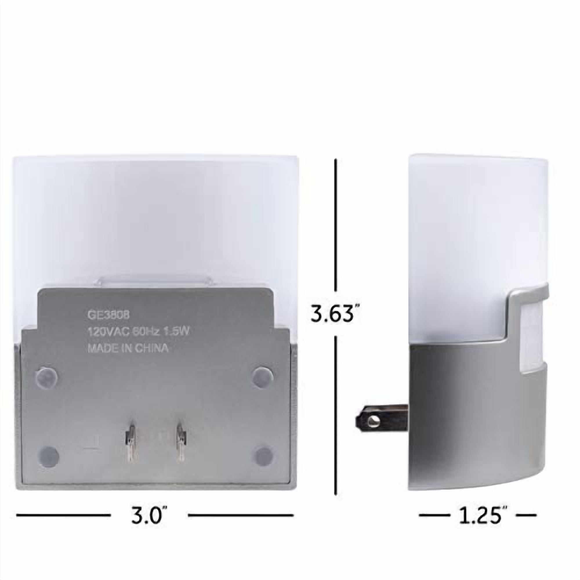 General Electric Automatic Motion Activated LED Soft White Night Lights, Silver, 2-Pack, 3.4, 3.65, 46633