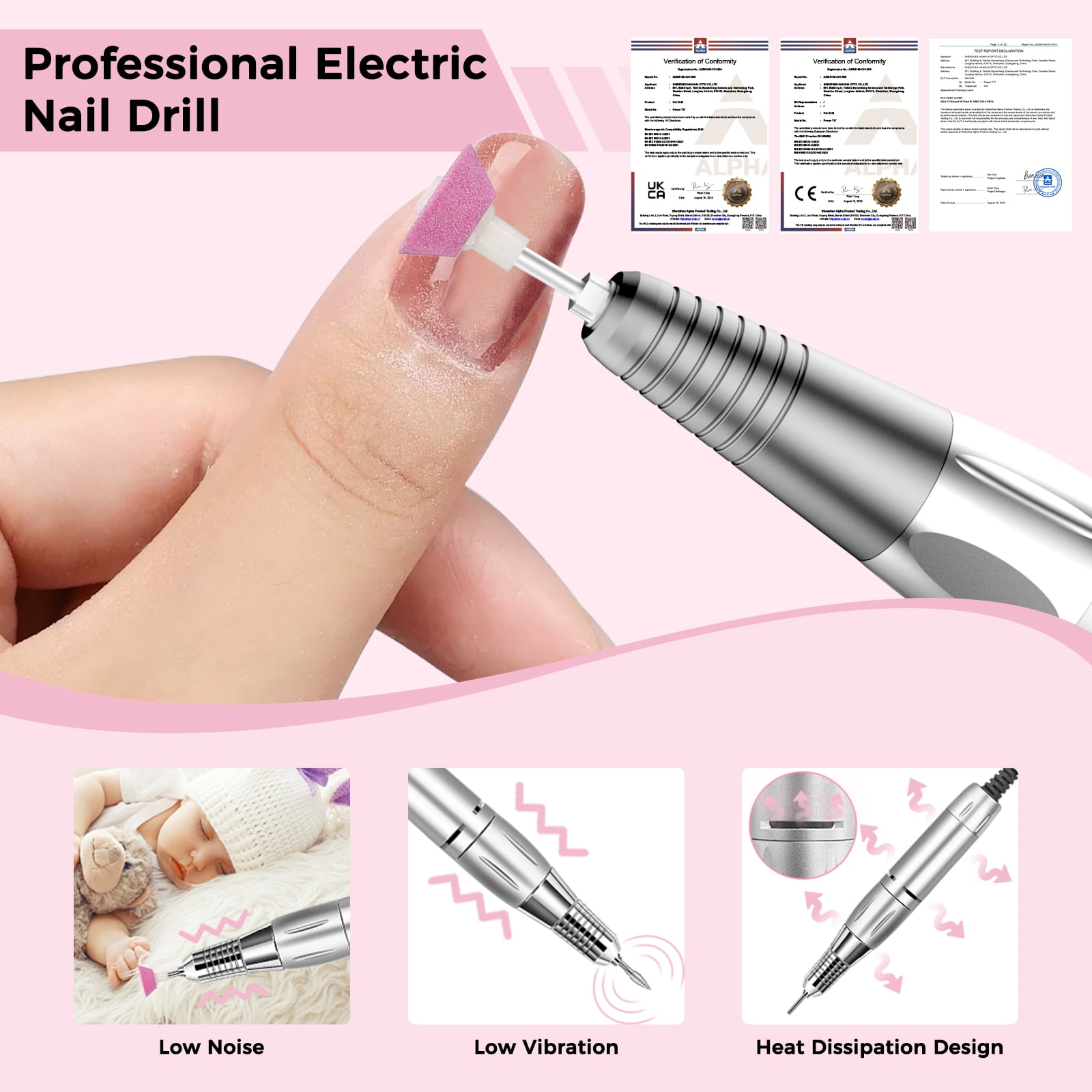 NAILGIRLS Electric Nail Drill 35000RPM with Foot Pedal, LCD Display for Acrylic Gel Manicure Pedicure