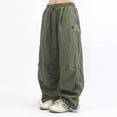 thumbnail image 2 of Sngxgn Cargo Pants Women Elastic Waist Loose Wide Leg Pants Big Pockets Street Baggy Cargo Trousers Pants for Women(Green,XL), 2 of 4