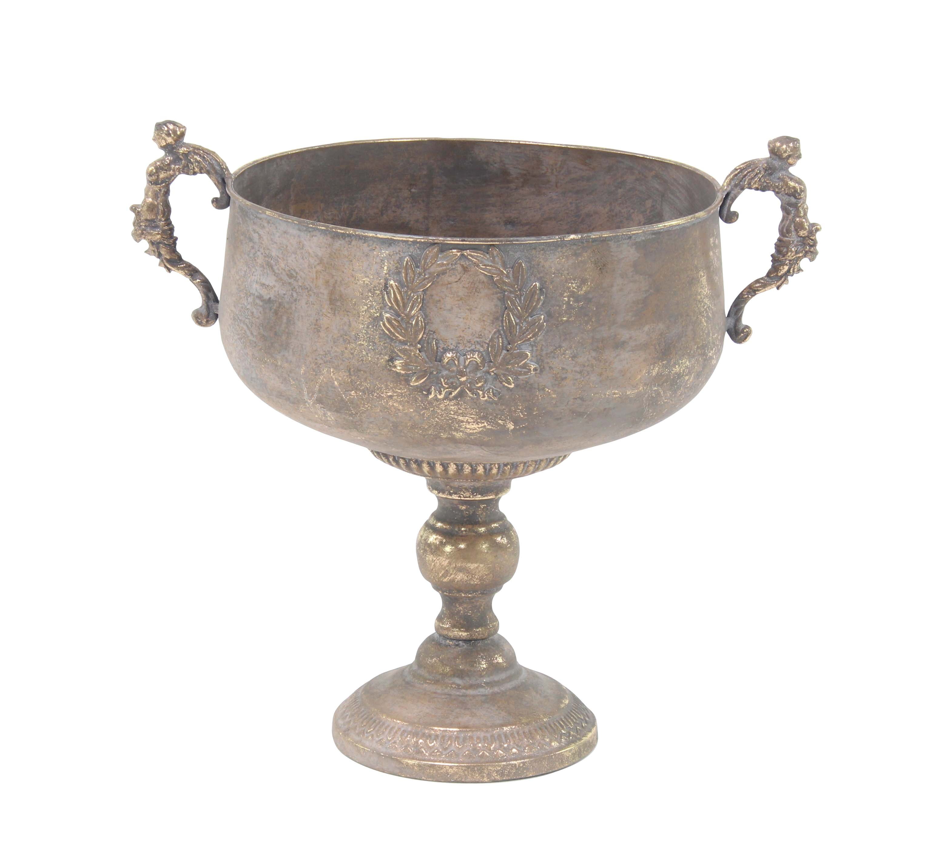 Decmode 18 X 14 Inch Traditional Iron Chalice Urn Planter, Tarnished Brass by DecMode