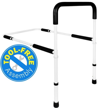 Vaunn Medical Adjustable Bed Assist Rail Handle and Hand Guard Grab Bar, Bedside Safety and Stability (Tool-Free Assembly), White/Black (B06ZZVW94J)